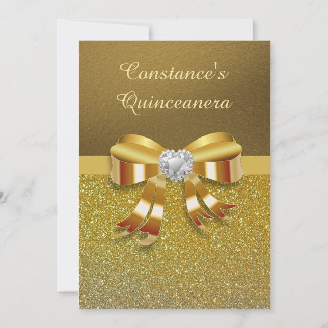 Convite Glitter Dourado para Quinceanera (Verso)