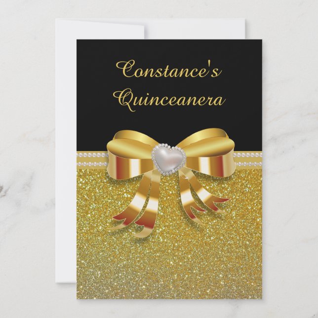 Convite Glitter Dourado para Quinceanera (Verso)