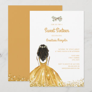 Convite Glitter Dourado Quinto Vestido Amarelo Sweet Flora