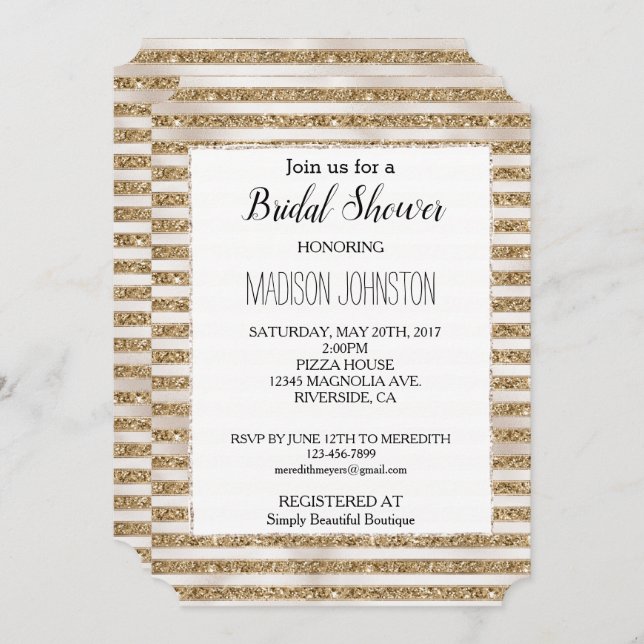 Convite Glitter Dourado Rasgos (Frente/Verso)