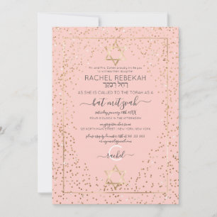 Convite Glitter Dourado Rosa Bat Mitzvah