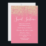 Convite Glitter Dourado rosa Confetti Sweet 16 festa de an<br><div class="desc">Dourada cor-de-rosa Confetti Sweet 16 festa de aniversário Belo convite à Glitter Confetti Dourado. Coleção em Niche e Nest. Design cortesia do Studio Denmark</div>