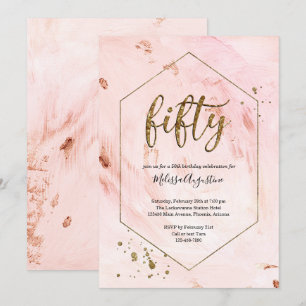 Convite Glitter Dourado Rosa de Festa de aniversário femi