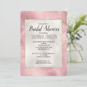 Convite Glitter Dourado Rosa Glitz Pérola Branca