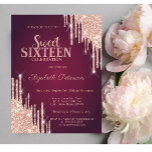 Convite Glitter Dourado Rosa moderno Burgundy Sweet 16<br><div class="desc">Um moderno,  chic e glamouroso Sweet 16 com pingos de brilho num fundo de burlôncio.</div>