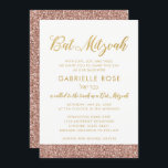 Convite Glitter Dourado Rosa moderno e Bat Dourado Mitzvah<br><div class="desc">Rosa dourado moderno e moderno e tradicional e folha de ouro falsa Bat Mitzvah convida com espaço para um nome hebraico. O trabalho de arte é feito de imagens impressas em forma plana, NÃO de brilho real nem de folhas de ouro. Consulte o compro Paper Grape Zazzle para coordenar papelaria...</div>