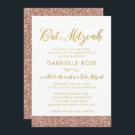 Convite Glitter Dourado Rosa moderno e Bat Dourado Mitzvah<br><div class="desc">Rosa dourado moderno e moderno e tradicional e folha de ouro falsa Bat Mitzvah convida com espaço para um nome hebraico. O trabalho de arte é feito de imagens impressas em forma plana, NÃO de brilho real nem de folhas de ouro. Consulte o compro Paper Grape Zazzle para coordenar papelaria...</div>