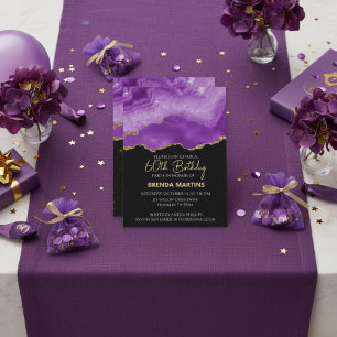 Convite Glitter Dourado Roxo Aquarela