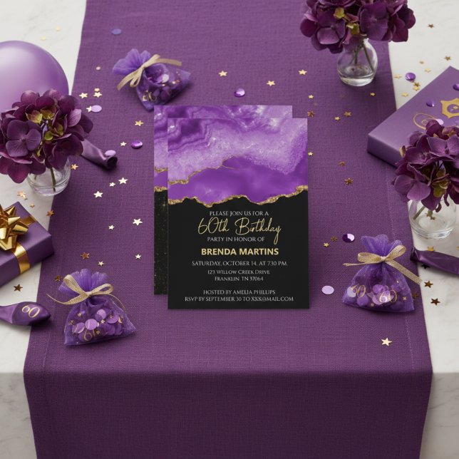 Convite Glitter Dourado Roxo Aquarela (Criador carregado)