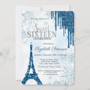 Convite Glitter Drips,Flocos de neve de torre Eiffel Doce
