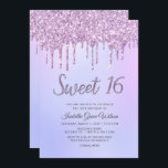 Convite Glitter Drips Holograph Purple Sweet 16 Aniversári<br><div class="desc">Colírio Hológrafo Púrpura Doce 16 Aniversário</div>
