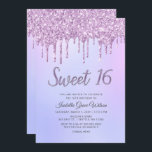 Convite Glitter Drips Holograph Purple Sweet 16 Aniversári<br><div class="desc">Colírio Hológrafo Púrpura Doce 16 Aniversário</div>