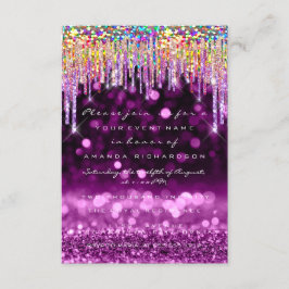 Convite Glitter Drips Rosa Bridal 16º Roxo Arco-Íris