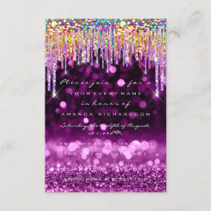 Convite Glitter Drips Rosa Bridal 16º Roxo Arco-Íris