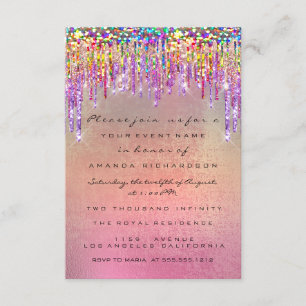 Convite Glitter Drips Rosa Bridal 16th Rainbow Unicorn