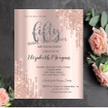 Convite Glitter Drips Rosa Dourada 50ª Festa de aniversári<br><div class="desc">O brilho elegante pinga sobre um fundo rosa dourado.</div>