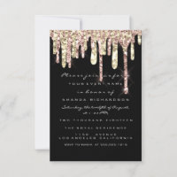 Glitter Drips Rose Gold Black Bridal Sweet 16th