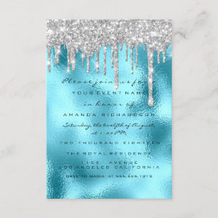 Convite Glitter Drips Silver Blue Bridal Sweet 16º Oceano