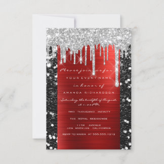 Convite Glitter Drips Silver Red Black Bridal Sweet 16º