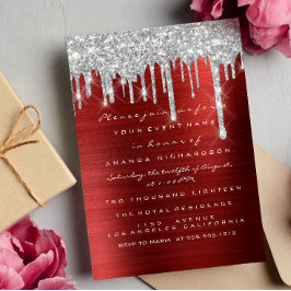 Convite Glitter Drips Silver Red Ruby Bridal 16º