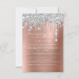 Convite Glitter Drips Silver Rosa Blush Bridal Sweet 16º