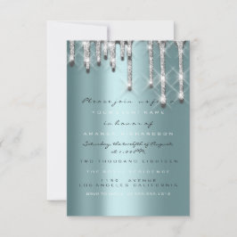 Convite Glitter Drips Silver Teal Bridal 16º 3d