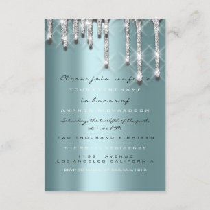 Convite Glitter Drips Silver Teal Bridal 16º 3d