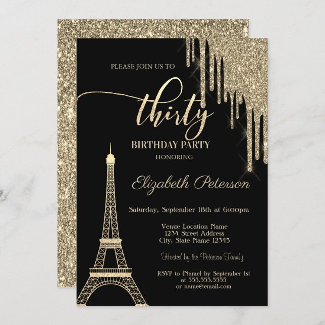 Convite Glitter Drives Dourados, aniversário de 30 anos de (Frente/Verso)