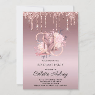 Convite Glitter Drives Rosa Dourado Aniversário