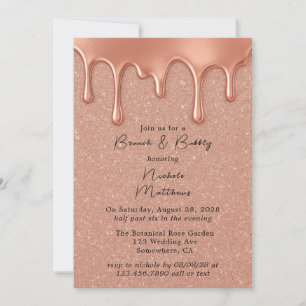 Convite Glitter e Drives Dourados rosa Brunch e Bubble