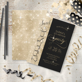 Convite Glitter e Shine Sweet 16 Black/Dourado ID675