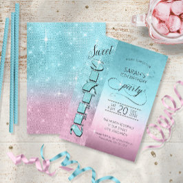 Convite Glitter e Shine Sweet 16 Teal/Pink ID675