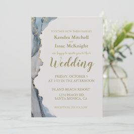 Convite Glitter Elegante Azul Dusty Dourado