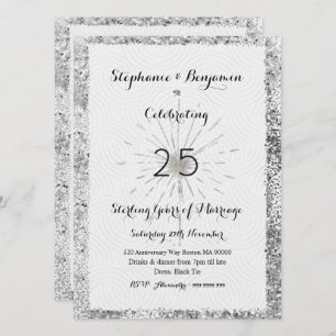 Convite Glitter Elegante do 25 de Prata