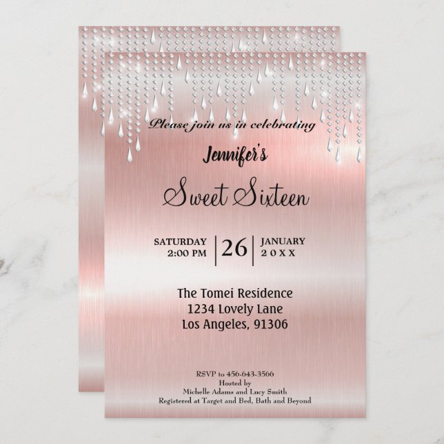 Convite Glitter elegante Doce Dezesseis (Frente/Verso)