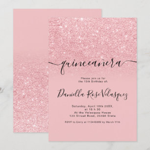Convite Glitter feminino brilha cor-de-rosa ombre quincean