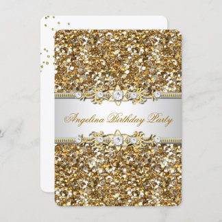 Convite Glitter Festa de aniversário Dourada Jewel Diamond