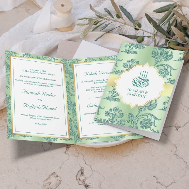 Convite Glitter Filigrana Verde Menta Rústico Casamento Mu (Criador carregado)