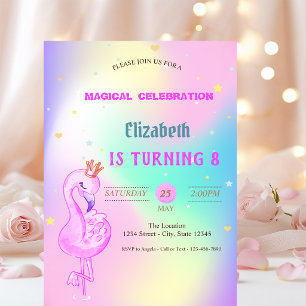 Convite Glitter Flamingo,Crown Ombre Holographic Aniversár