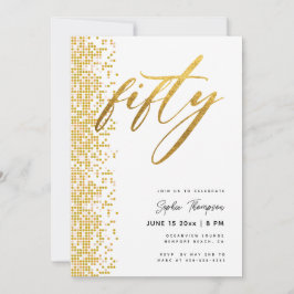 Convite Glitter Geométrico Dourado Branco Elegante 50º Ani