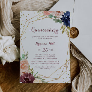 Convite Glitter Geométrico Dourado Quinceañera