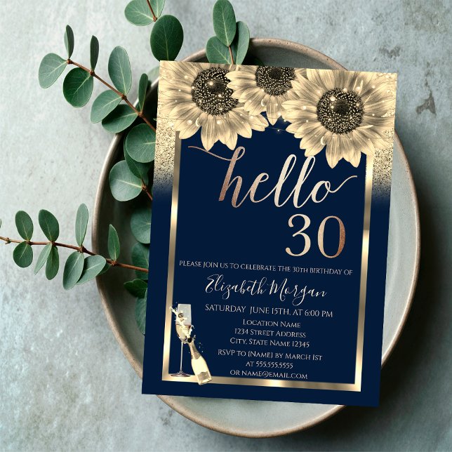 Convite Glitter,Girassóis,aniversário de 30 anos de Glass  (Criador carregado)