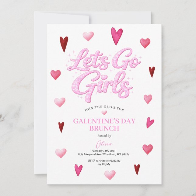 Convite Glitter Girl Galentine's Day Brunch Valentine (Frente)
