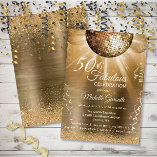 Convite Glitter Glam 50 e Fabulosa Bola Disco Dourada