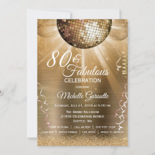 Convite Glitter Glam 80 Dourado e Bola Disco Fabulosa