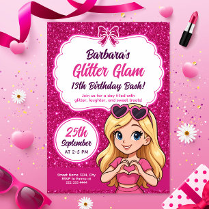 Convite Glitter Glam Birthday Bash Editável Cintilante