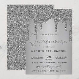 Convite Glitter Glitter De Silver Chic Drives Quinceañera