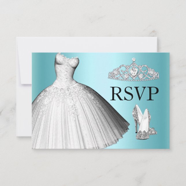 Convite Glitter Glitter Dress & Heels Quinceanera RSVP (Frente)