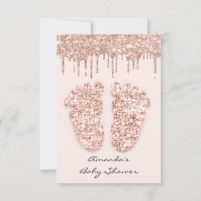Convite Glitter Glitter Gota Rosa Chá de fraldas Pés de Ga (Verso)