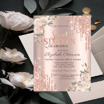 Convite Glitter Glitter Rosa Floral Dourado Floral Sweet 1<br><div class="desc">Um moderno,  chic e glamouroso Sweet 16 com pingos de brilho em fundo rosa de ouro.</div>